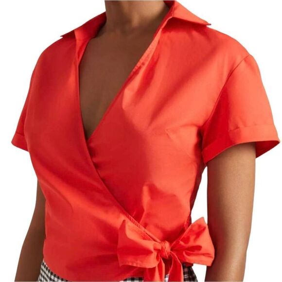 Anthropologie Maeve red/orange wrap shirt Medium - Picture 1 of 6